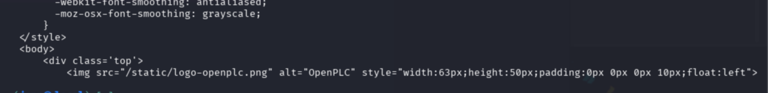 curl response from Port 8080 confirming OpenPLC web interface